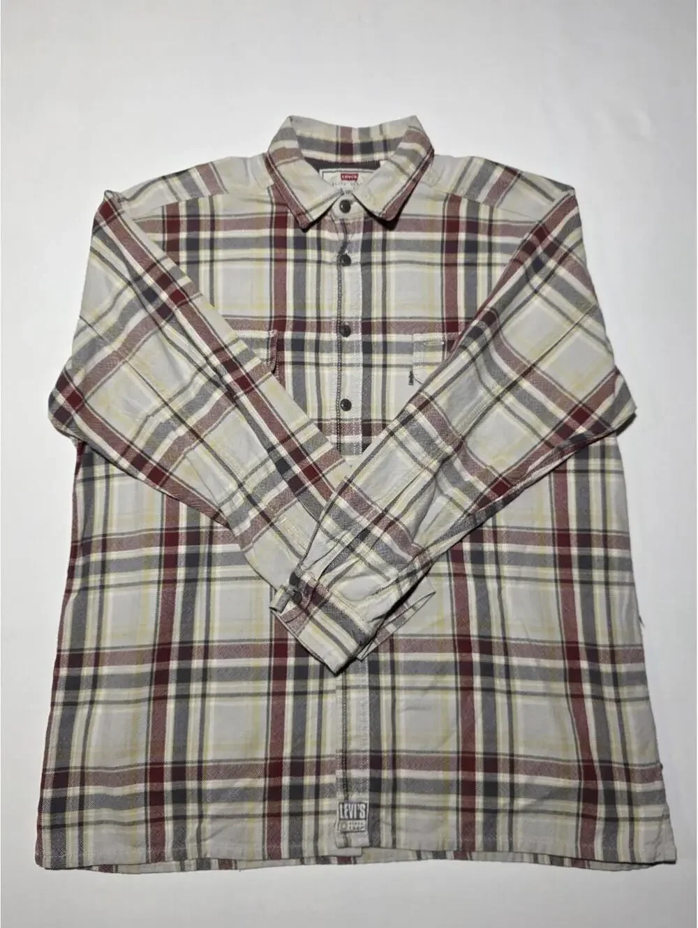 Vintage 90s Levi's Plaid Flannel Shirt XL Red Gray Yellow Heavy Duty Workwear